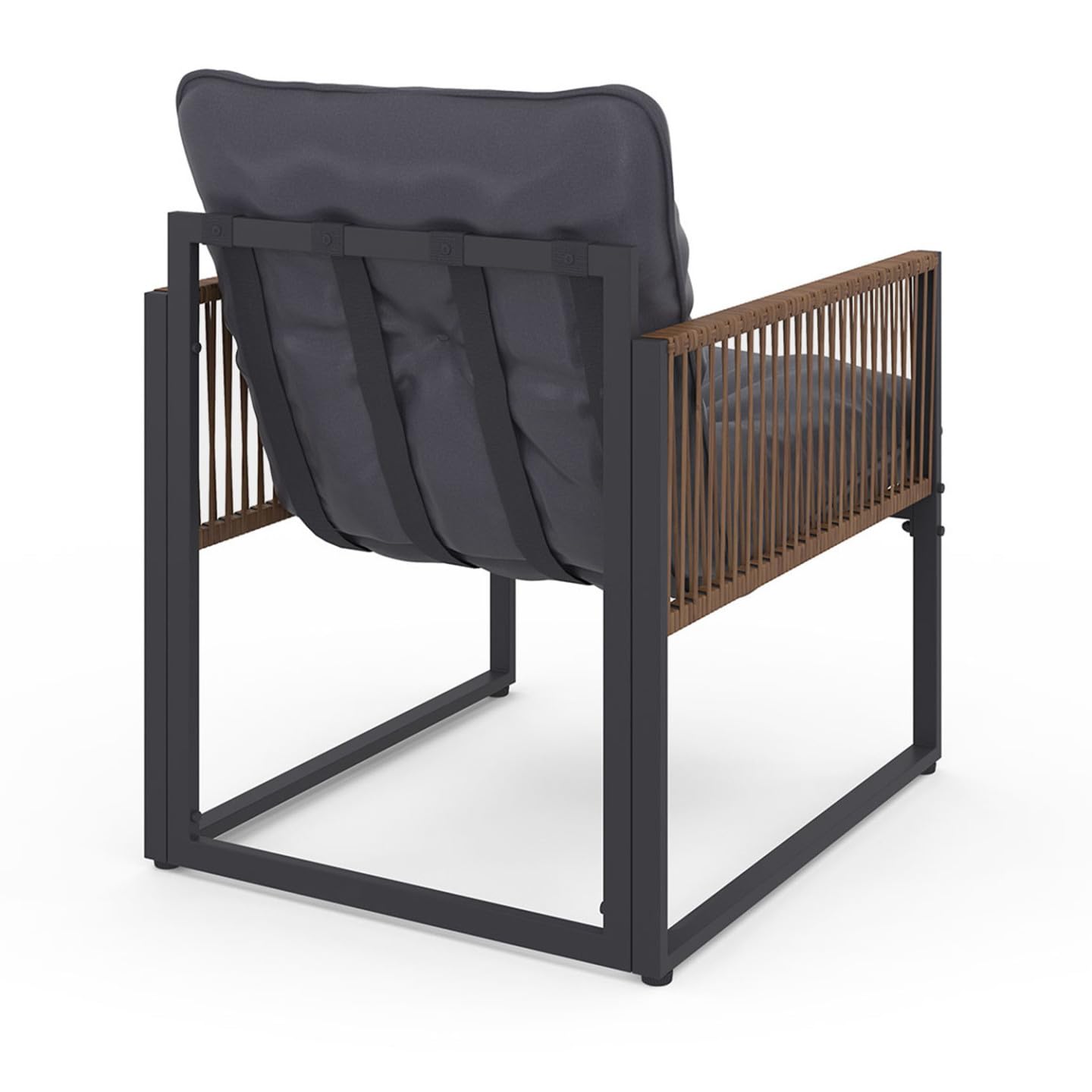 IDMarket - Salon de Jardin Bas Rio 4 Places Structure métal Gris Anthracite, Cordage rotin et Coussins Gris