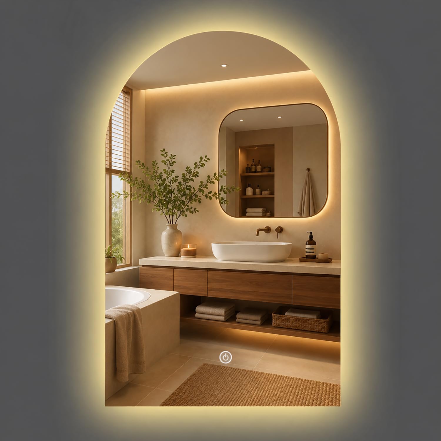 Atwnjkp LED Bathroom Mirror 40x70cm(15.7x27.6in), Arched Wall Mounted Vanity Mirror – Memory Function, HD Tempered Glass and IP44 Rated Design for Bathroom, Dressing Area and Hallway