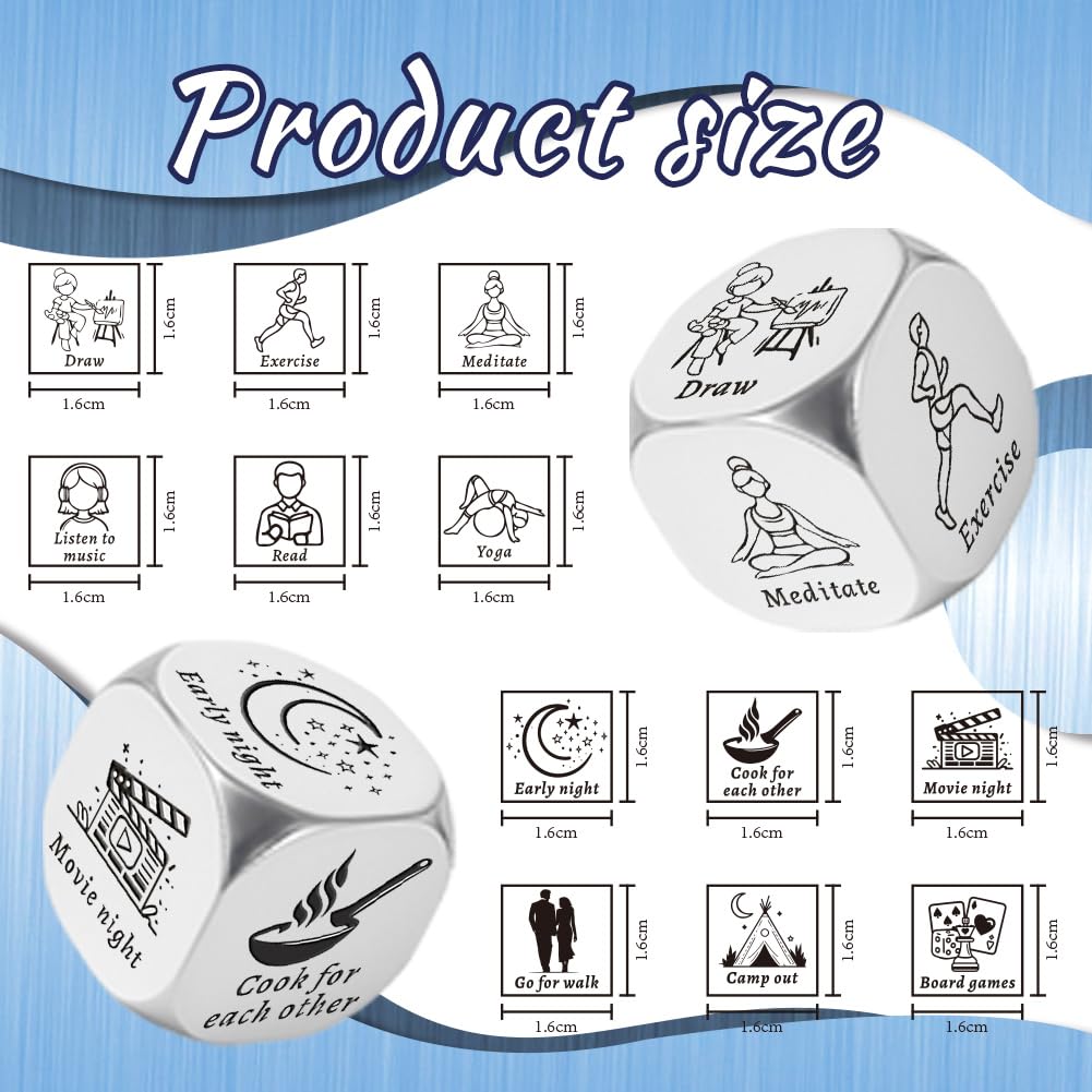 UNICRAFTALE 2Pcs 2 Styles Funny Activity Dices Stainless Steel Weekend Routine Decision Dice Couple's Daily Activities Date Night Anniversary Steel Dice Gifts Valentines Day for Men - Image 3
