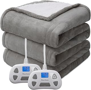 Heated Electric Blanket King Size 90"x100" Anti-Static Flannel and Sherpa Heating Warming Bed Blanket with 10 Heating Levels 12 Hours Auto Off Fast Heating, Grey