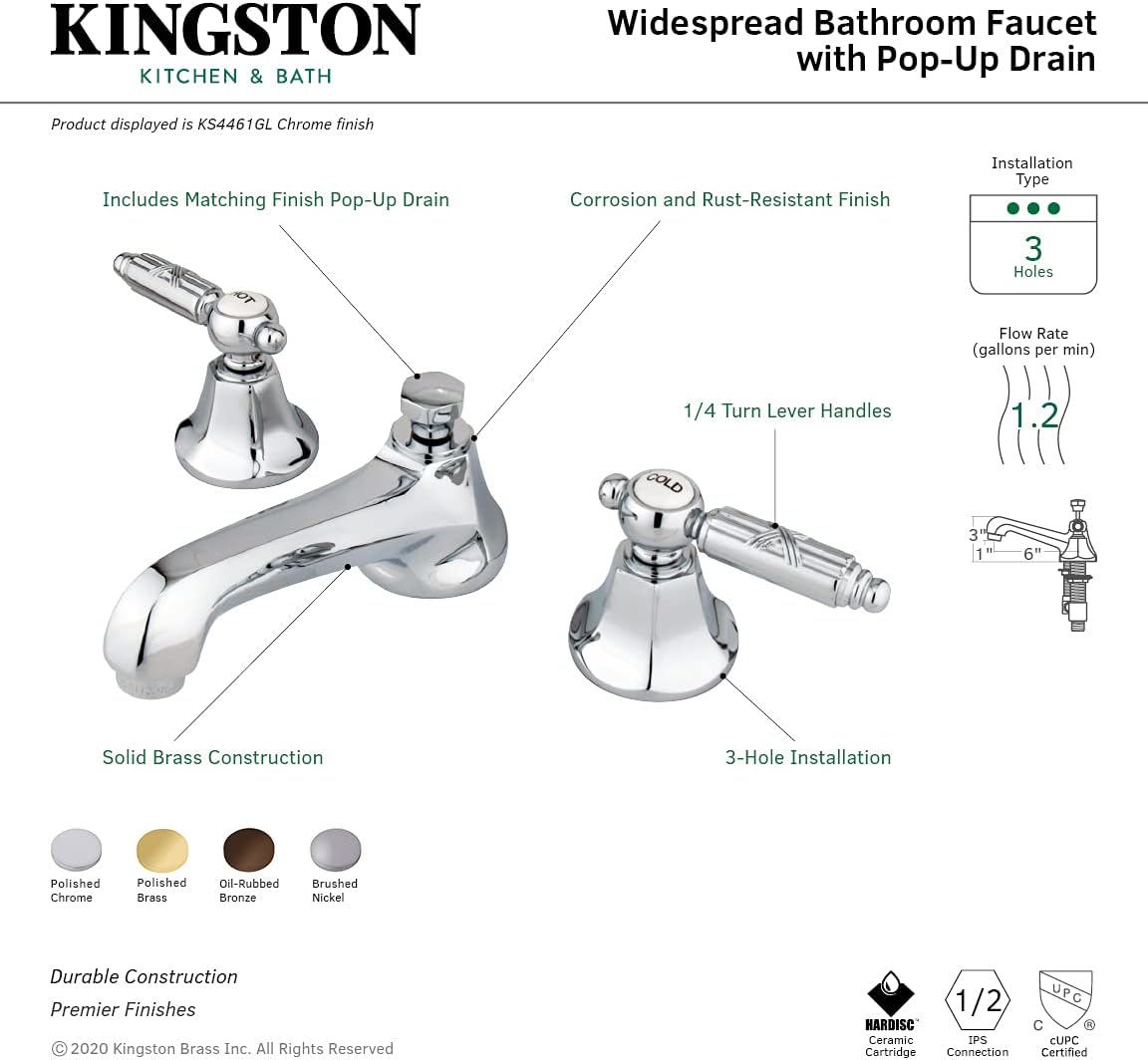 Kingston Brass KS4461GL Georgian Widespread Lavatory Faucet, Polished Chrome