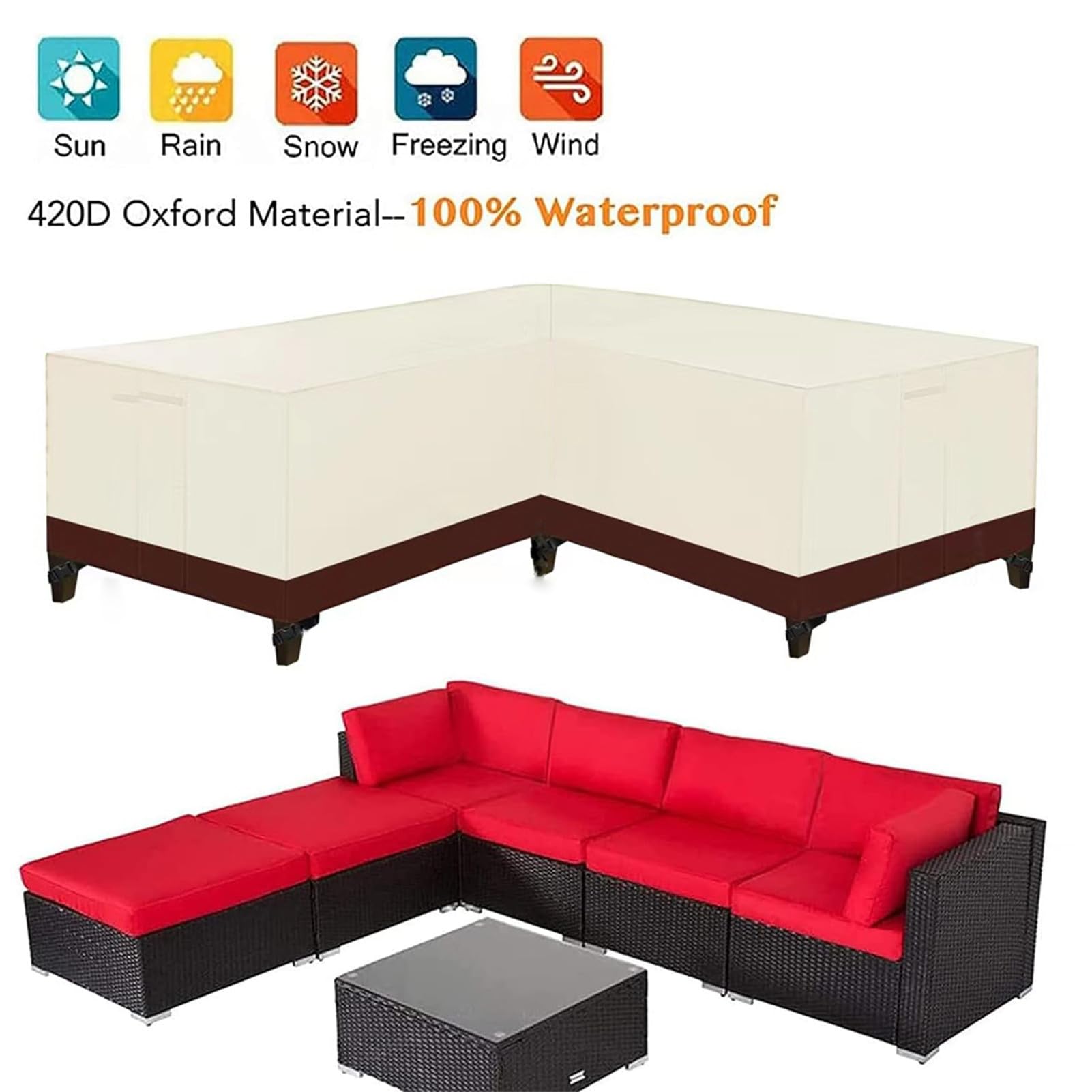Funda Sofa Impermeable Exterior Forma L, Funda Protectoras Muebles Jardin, Cubierta Seccional para Muebles Cubierta, Funda para Muebles De Jardin Sofá Esquinero (250x250x100cm,Mi Ka)