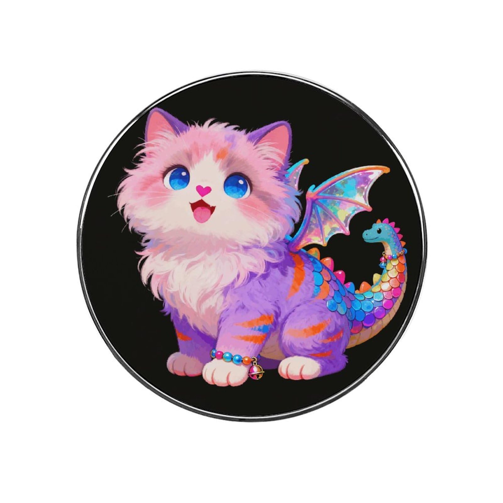 Dragon Cat Customizable Refrigerator Magnets, Strong Magnetic Fridge Stickers, Funny Round Decorative Fridge Magnets for Home Kitchen, Whiteboard, Locker, and Office
