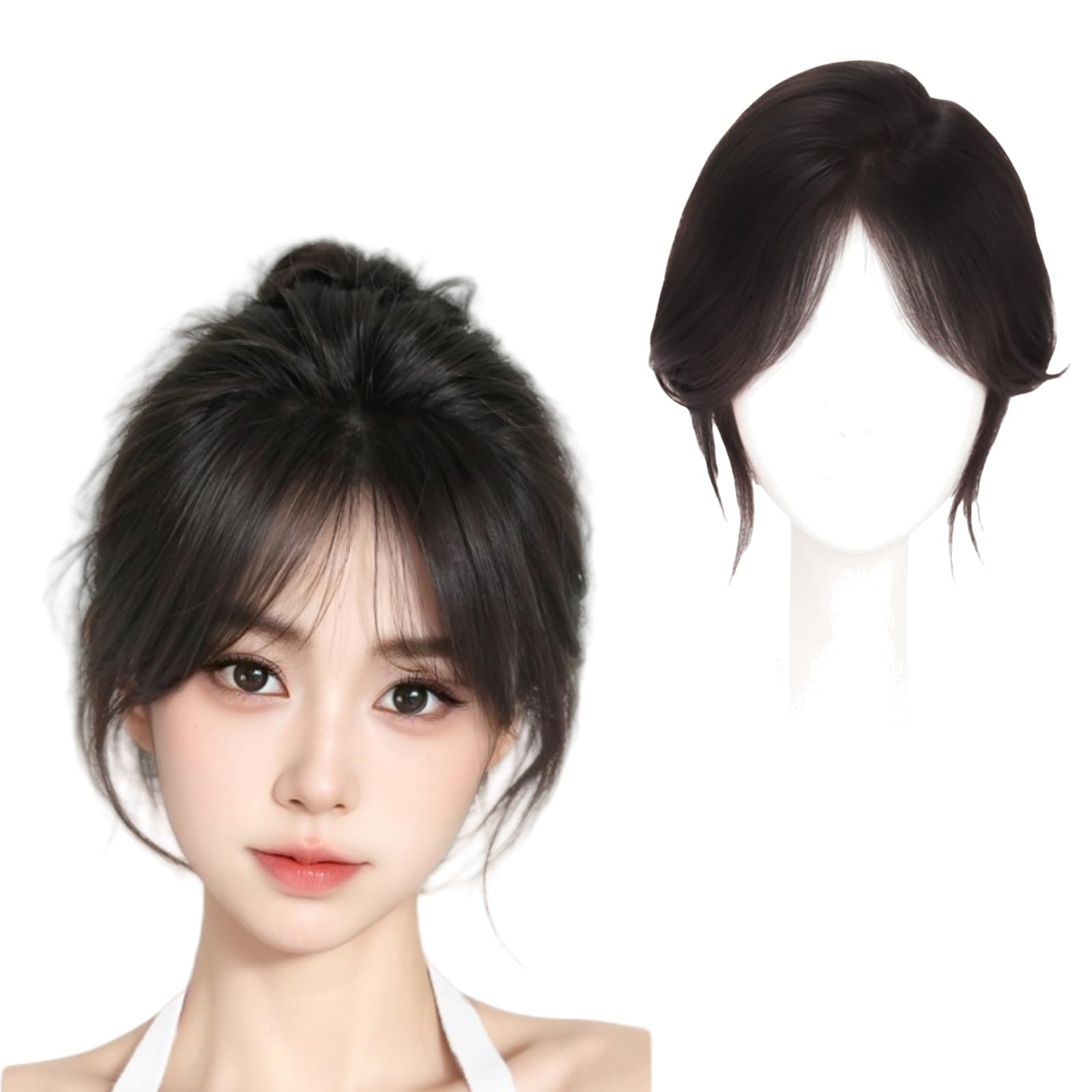 Natural black,10 inch,Xytraiihw Flequillo Con Clip, Flequillo Lateral Natural Con Clip Y Patillas, Extensión De Cabello Humano Para Uso Diario De Mujeres