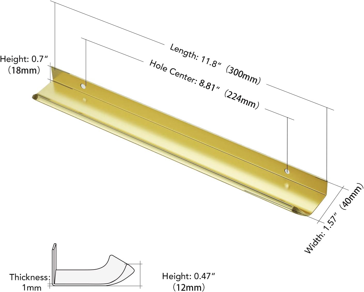 10 Piezas Tiradores de puerta ocultos,de aleación de aluminio, para armarios, puertas, cajones, color dorado, longitud total 300 mm