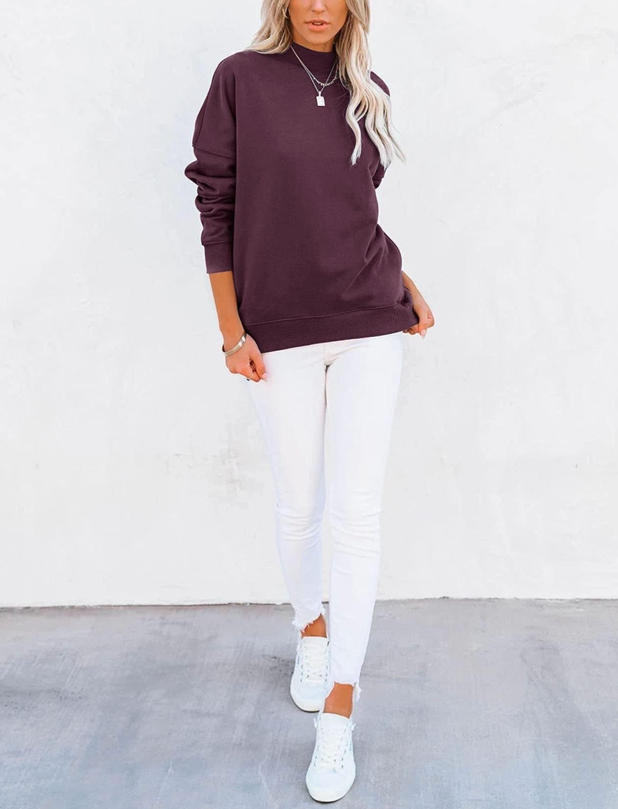 Sudadera Casual de Manga Larga for Mujer, básica, Holgada, con Cuello Alto, Ligera, con Bolsillo(Purple,M)