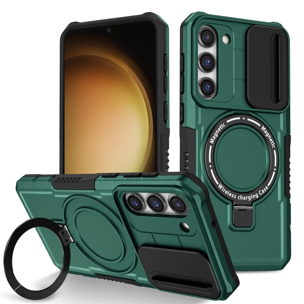 Generic Coque compatible avec Samsung Galaxy S23 FE (couleur : vert foncé) anneau rotatif support rigide en silicone
