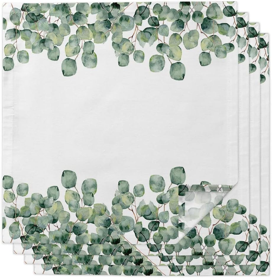 Tropical Plants Eucalyptus Leaves Table Napkins Cloth Set Wedding Banquet Decor Christmas Tea Towel