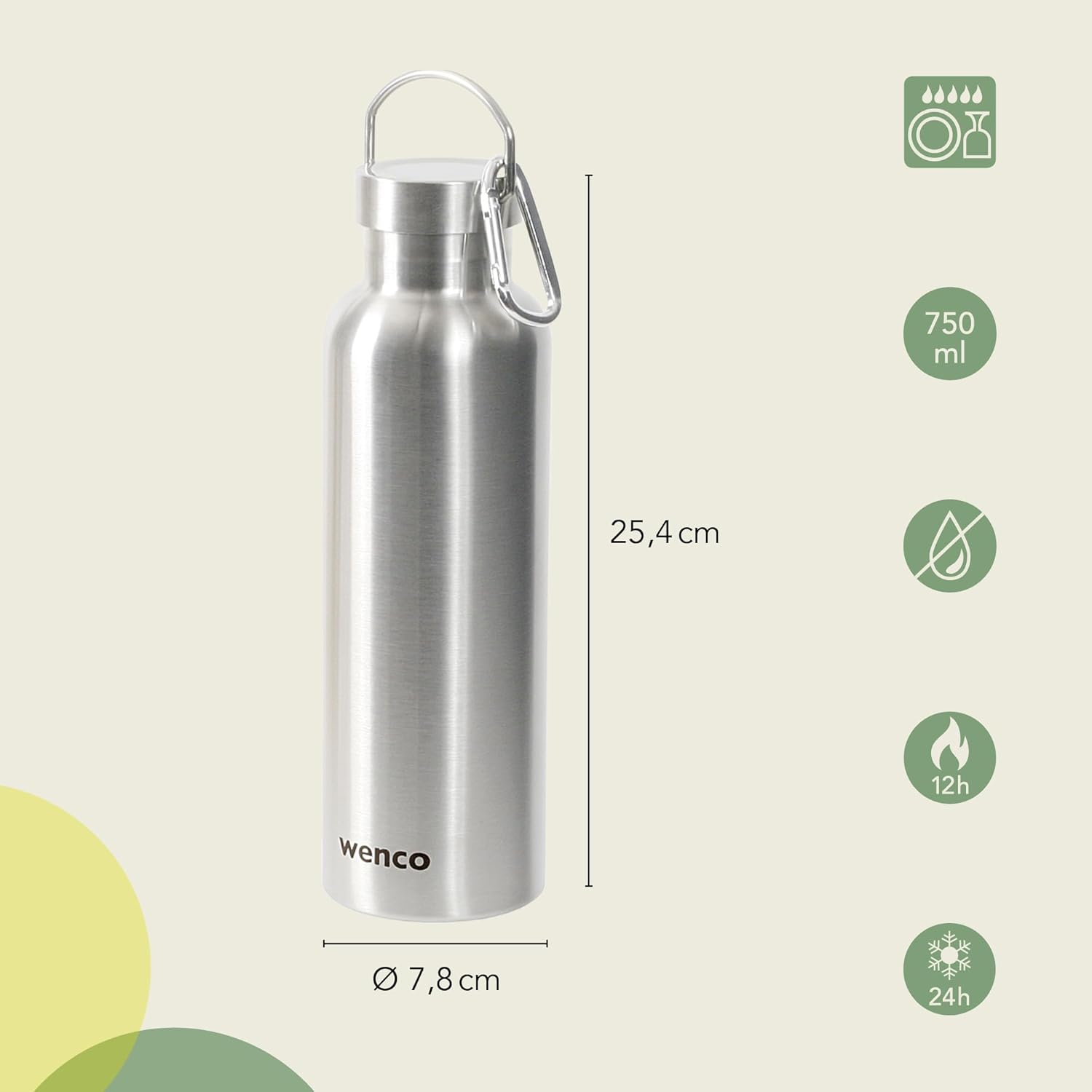 Stainless Steel Water Bottle 0.75 L / 750 ml Insulated and Leak-Proof for Cold and Hot Drinks Can Also Be Used as a Thermos Flask - With Tea Strainer - Dishwasher Safe BPA Free - Silver