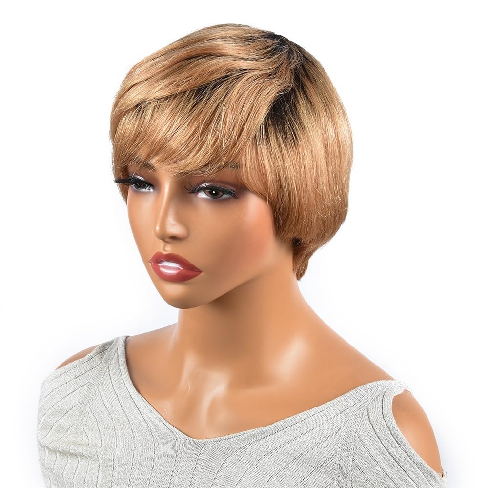 xiuling4568 Short Pixie Cut with Bangs 4 Inch Human Hair Glueless Wig Hairs Extensions