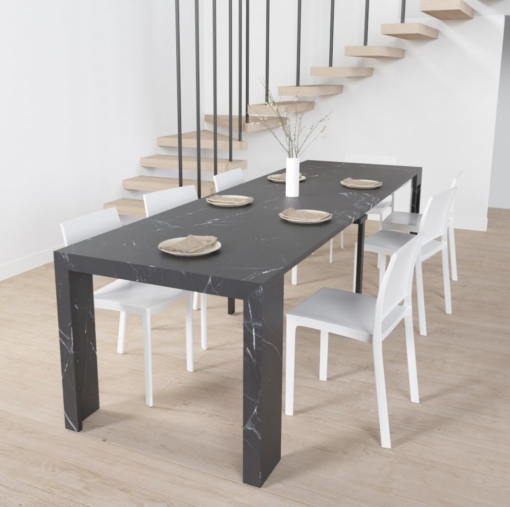 VE.CA - Tavolo Allungabile Mercurio, Made in Italy - Console Allungabile con Porta Prolunghe fino a 3 Metri, 14 Posti Marmo Nero - Moderno da Sala da Pranzo (14 Posti, Marmo Nero)
