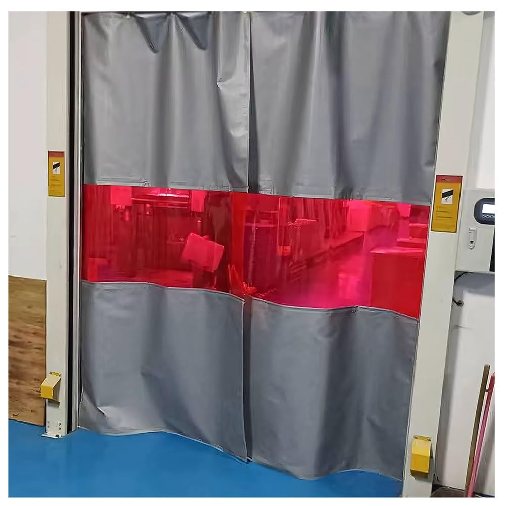 GJMSSMY Industrial Welding Curtain with Red Viewing Window & Grommet, Flame Retardant Garage Divider Panels, Fireproof Silicone Coated Shield, for Warehouses Works Workshops(3x3m/9.8x9.8ft)