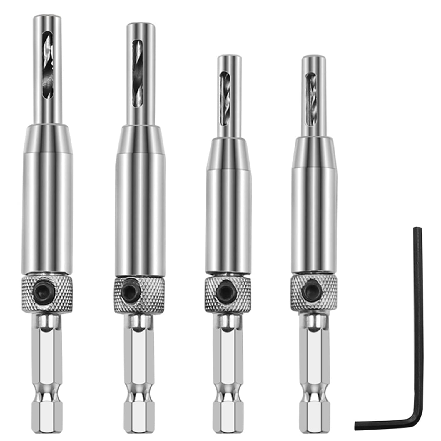 Hinge Drill Bit Set 4Pcs, Self Centering Drill Bits 1/4" Hex Shank