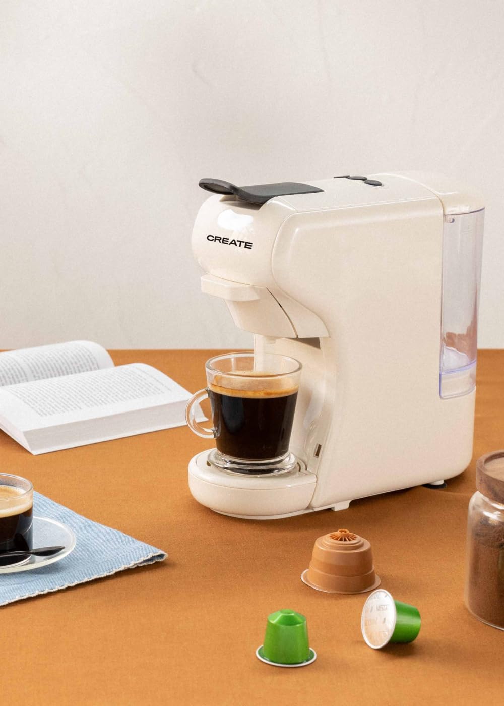 CREATE / POTTS STYLANCE/Machine à café multicapsules express et café moulu Blanc cassé / 19 bars, programmable, légère et compacte, réservoir 600ml, système Thermoblock,1450 W