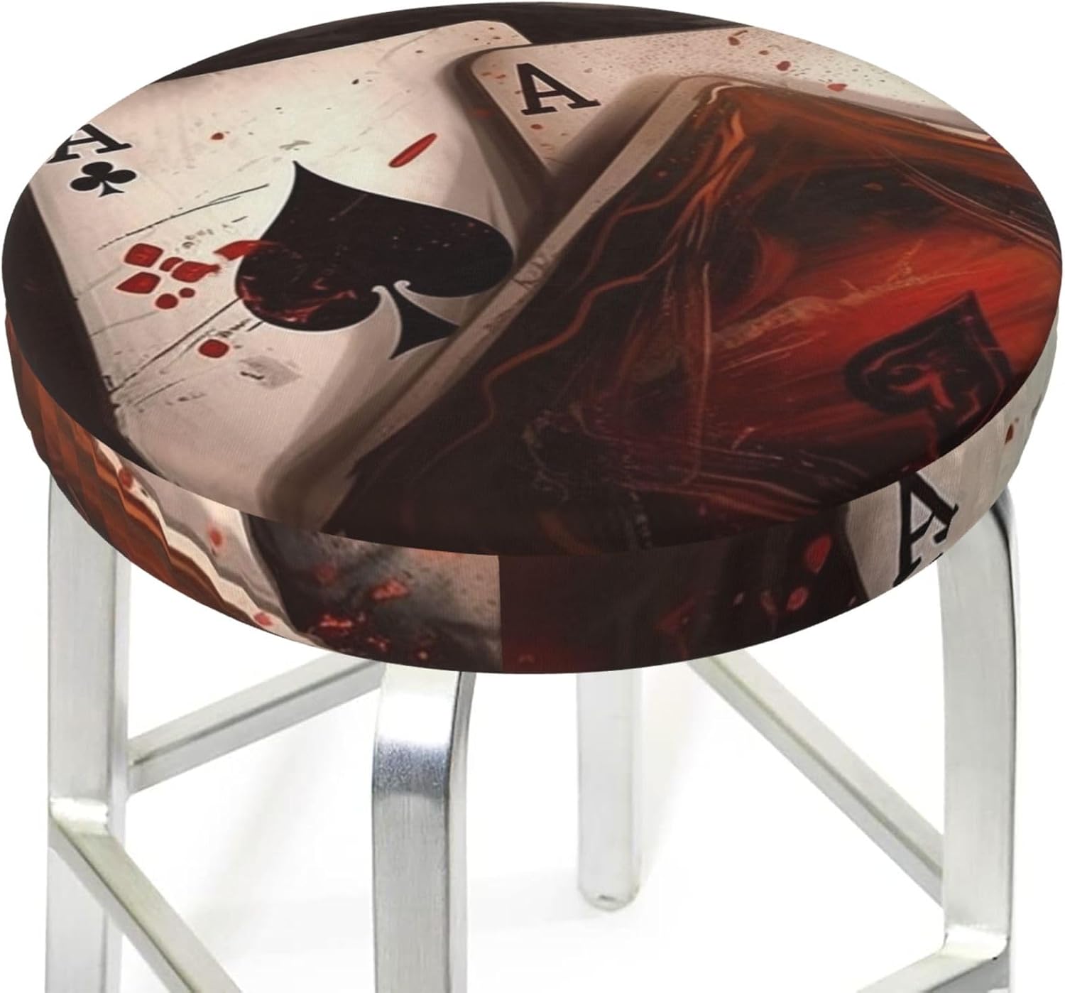Bar Stool Cover Round Elastic Stool Cushion Covers Playing Cards Bar Chair Cover Washable Stool Cushion Slipcover Stretch Stool Seat Covers for 12-14 Inch Chair