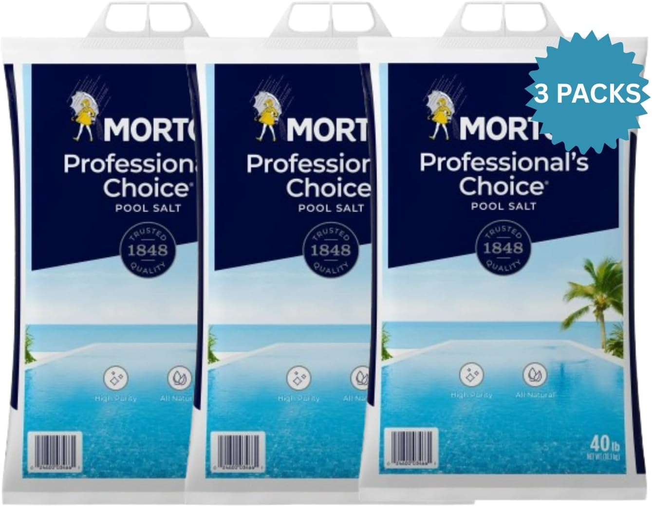 40 lb Pool Salt Bags (3-Pack) – All-Natural, Professional’s Choice for Saltwater Swimming Pools – Quick Dissolve Formula