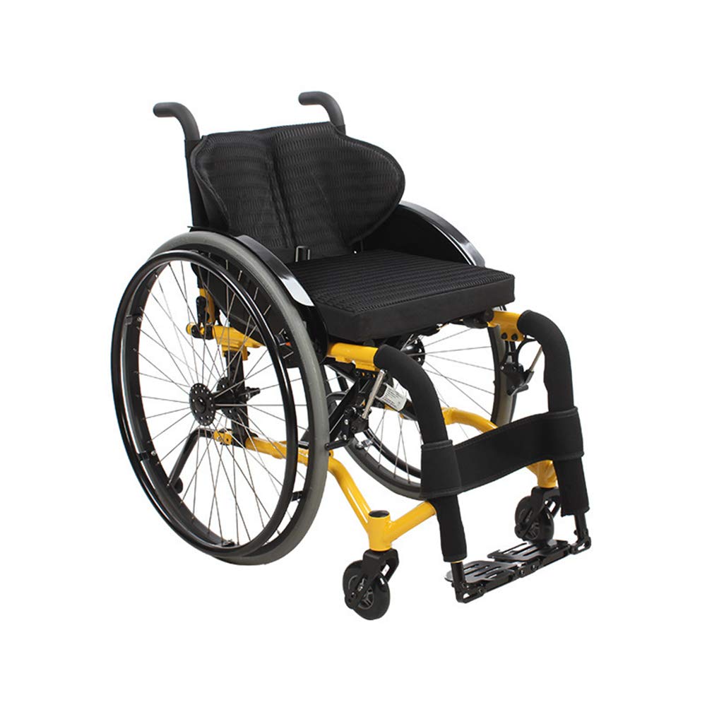 Silla de Ruedas Todo Terreno, Silla de Ruedas de Viaje Plegable con Dispositivo Antivuelco Trasero - Silla de Ruedas Manual Ligera Autopropulpara Deporte Y Ocio/Yellow/Seat Width 36Cm