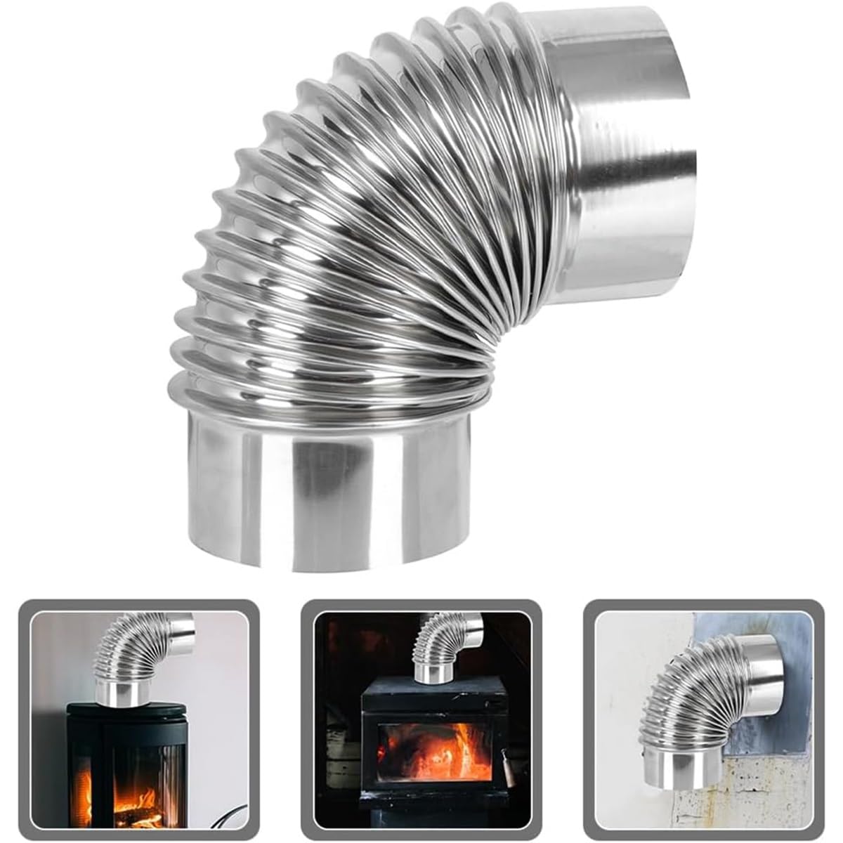 Codo de 90 Grados de Acero Inoxidable de 8 cm para Chimenea, conducto de Humos, Estufa, Exterior.