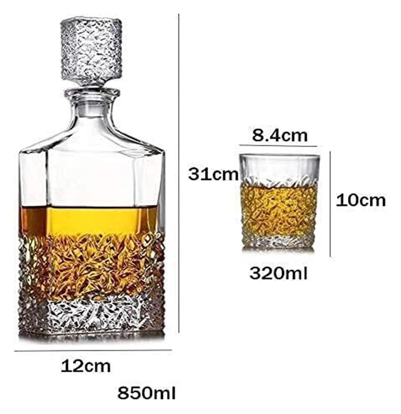 Karafka do whisky，Karafka i szklanka do whisky Karafka Karafka Karafka do wina Zestaw kieliszków z karafką 7 szt. Kubki ze 100% szkła kryształowego ze szklaną pokrywką