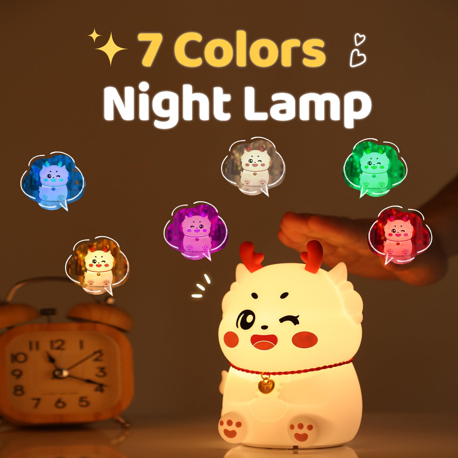 PVOGRT Kids Night Light - LED Colorful Dragon Christmas Light for Nursery, Rechargeable Gift