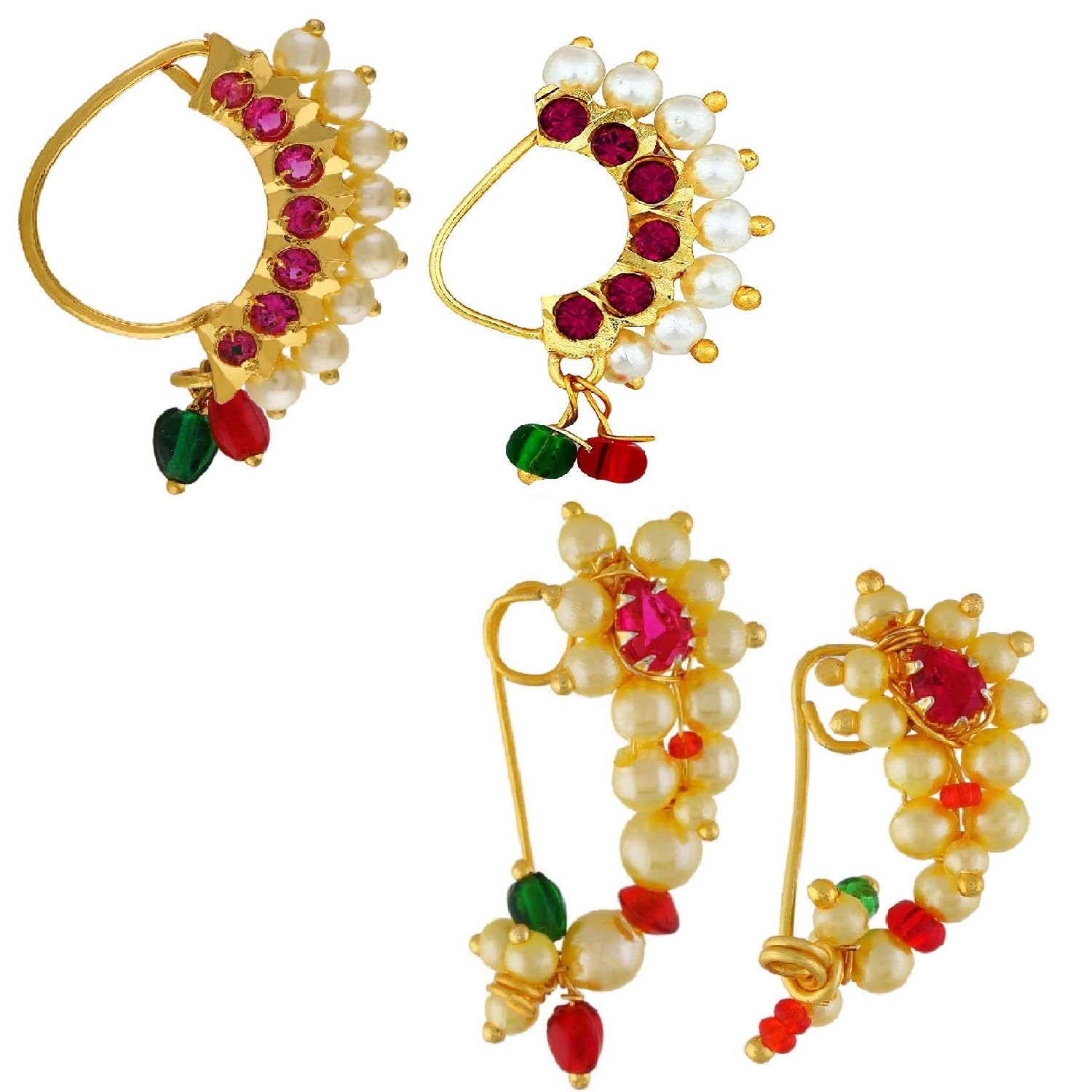 FASHIONS Maharashtrian Marathi non pierced nose pins ring without piercing Nath for women.-image-27