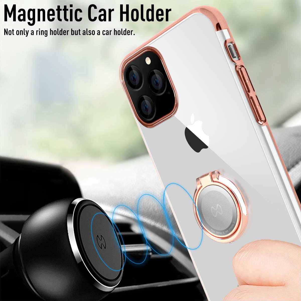 XYZ Custodia per iPhone 14 Pro Max con supporto, custodia per telefono con cavalletto a doppio anello, donne e ragazze, custodia trasparente