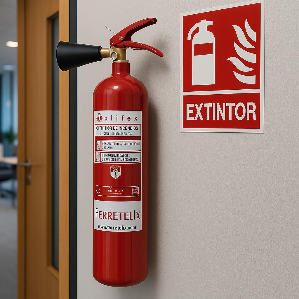 FERRETELIX® Extincteur CO₂ 2 kg + Diffuseur et Support Mural – Sans Résidus – Idéal pour Matériel Électrique – Fabrication 2026