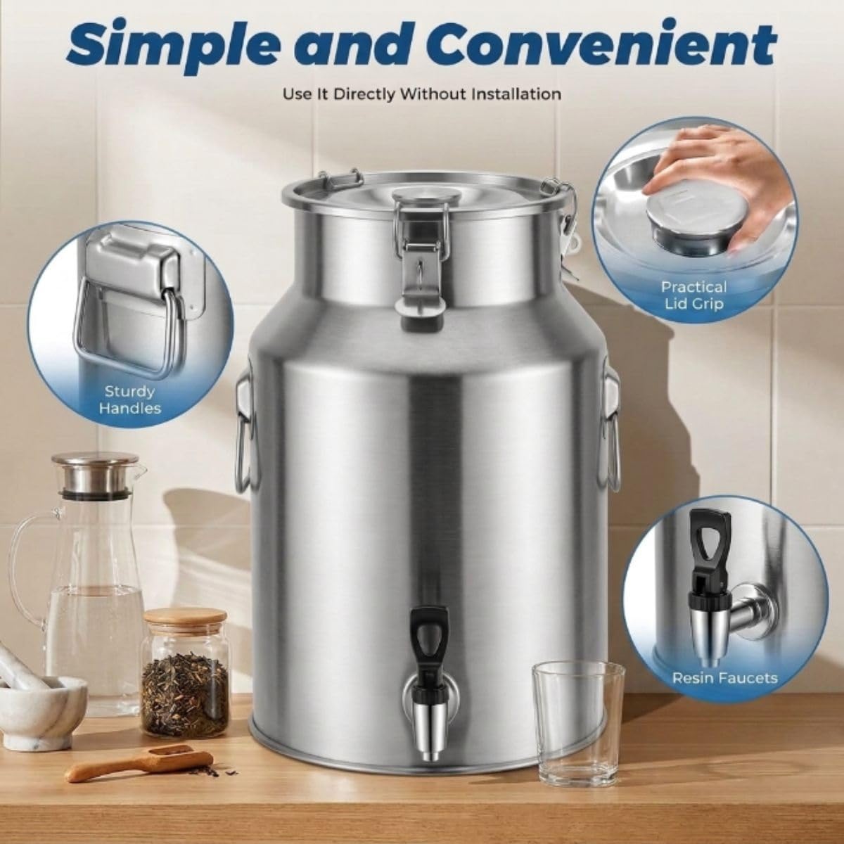 14L Jarra con Grifo Lechera Acero Inoxidable 201 Bidón Transporte Leche | 5-100L Cubo de Acero Inoxidable 201 Barril Aceite Recipiente para Lácteos Transportar Líquidos Agua(No Spigot,35L)