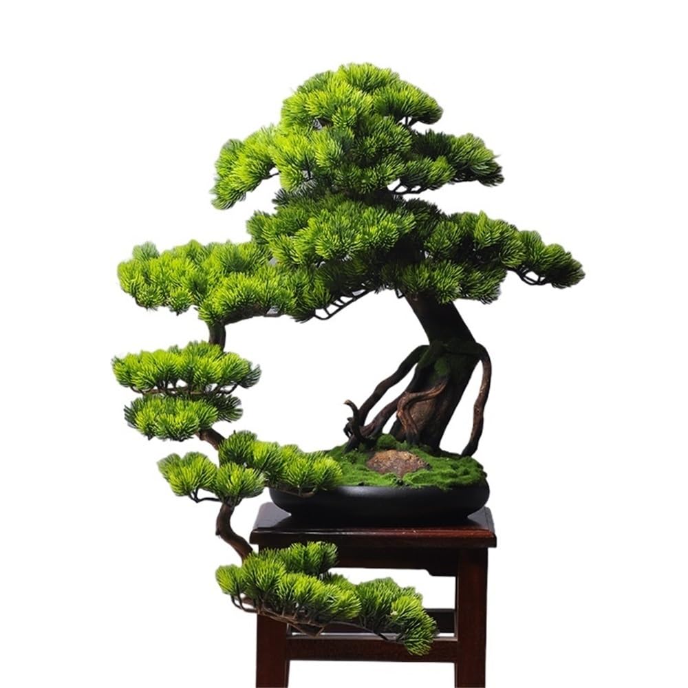 TEESONG Bonsai Tree Pot for Fake Tree Simulation Welcome Pine Bonsai Office Ornaments Greenery Fortune Tree Hotel Entrance Decorations Greenery Decor(B)