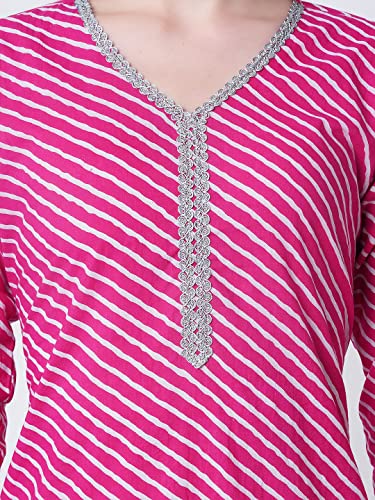 Image of YUVVIK Women's Cotton Lehariya Print Straight Kurti | Stylish Long Ethnic Kurta for Daily Pure Cotton Calf-Length Kurta for Women & Girls