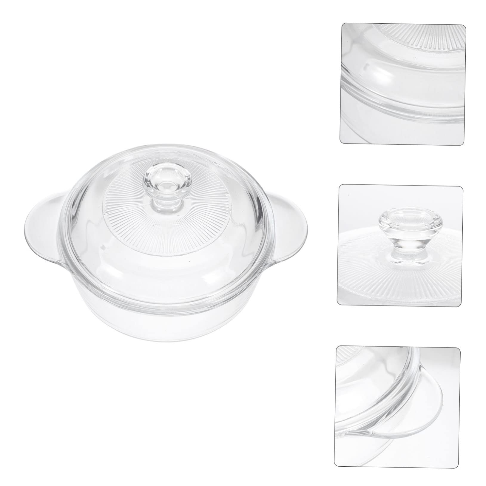 Toyvian Olla de Vidrio Templado con Tapa y Doble Asa Resistente al Calor para Guisos Caseros y Cocina Horno y Microondas