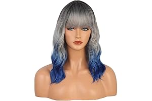 16 Inches Wigs with Bangs Short Bob Curly Wig