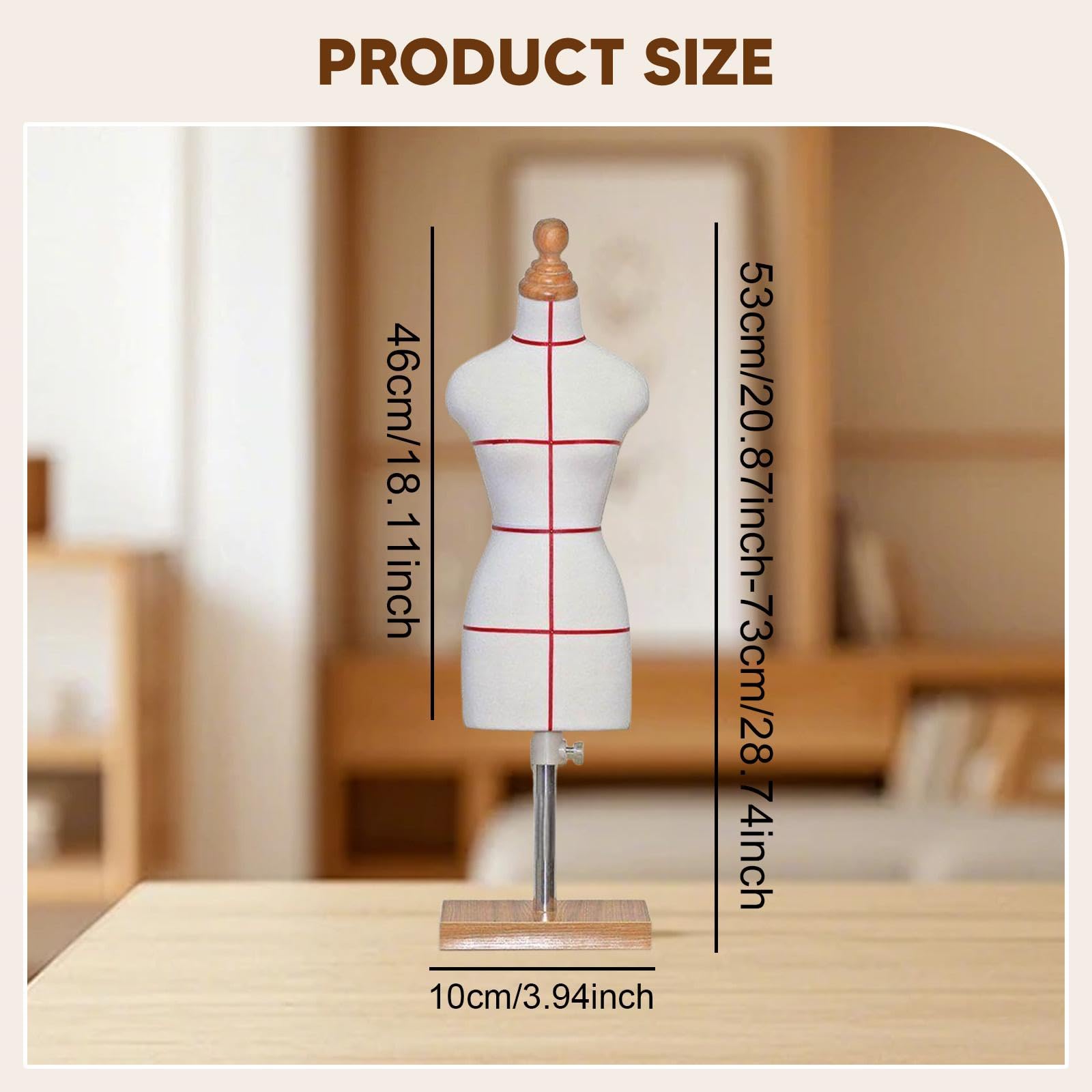 Puppen Schneiderform, Miniatur Nähpuppe, Körper, Weiblich, Kleines Dekor, Schneiderform, Ständer, Mini Schneidermodell für Home Office, 10 cm X 10 cm X 53