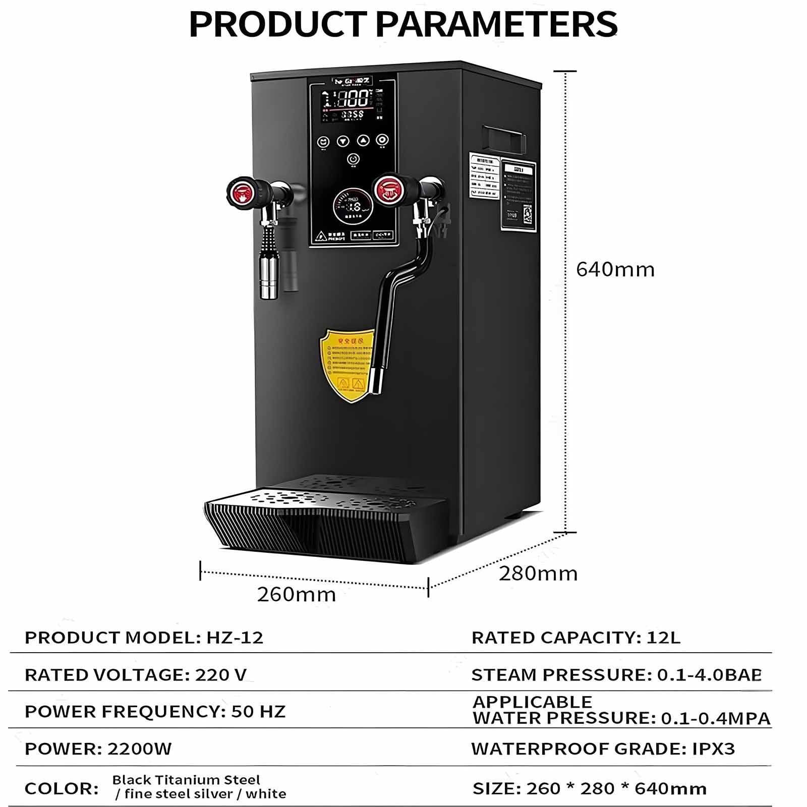 Espumador de leche comercial, 2500 W, 12 L, automático, para hervir agua, eléctrico, para café expreso, con pantalla LED, color gris.
