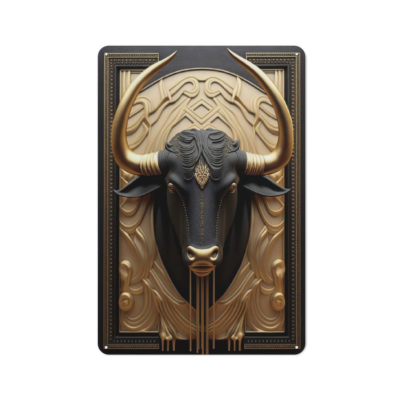 Junmoney Style-21 Retro Metal Sign With Cow Gold Relief Deco Design 30X20cm, Weathered Look Shed Wall Plaque For Garage, Workshop, Shed Or Utility Room