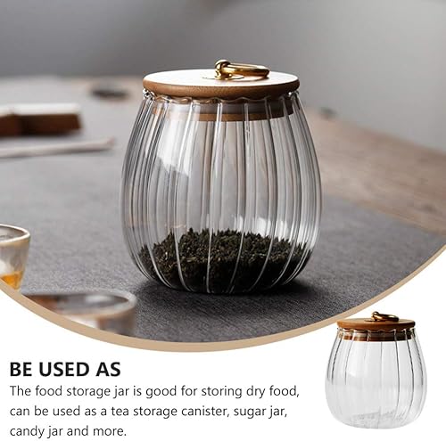 Miniatura 5 de ABOOFAN Recipiente de vidrio para almacenamiento de alimentos con tapa de madera, en forma de calabaza, té de miel, leche en polvo, granos de café,