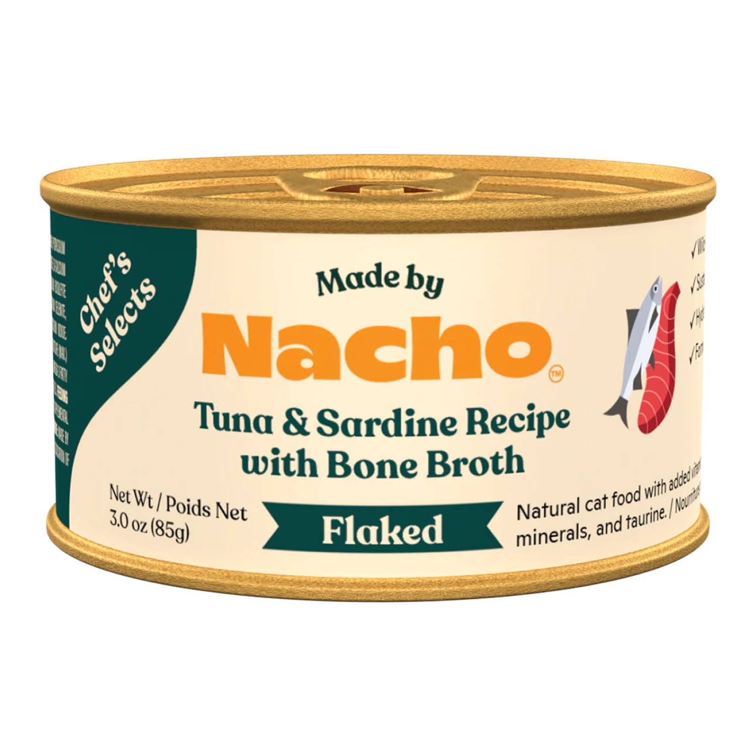 Made by Nacho Flaked Filets Recipe in Bone Broth, Grain-Free Chef's Selects Wet Food for Cats Balanced Diet in Naturally Hydrating Pumpkin-Infused