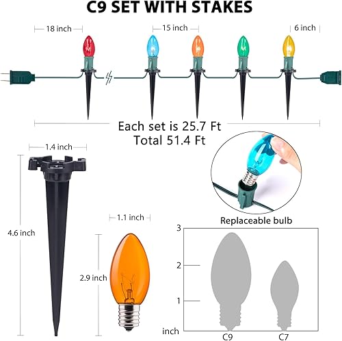 Miniatura 6 de Luces de camino de Navidad para exteriores, luces de Navidad de 51.4 pies con 40 bombillas y estacas multicolores, conectables al aire libre,