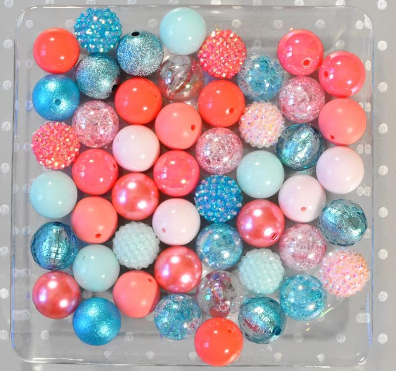 Coral Cove Turquoise Pink 20mm Bubblegum Bead 50 Piece Bulk Set from Boutique Craft Supplies