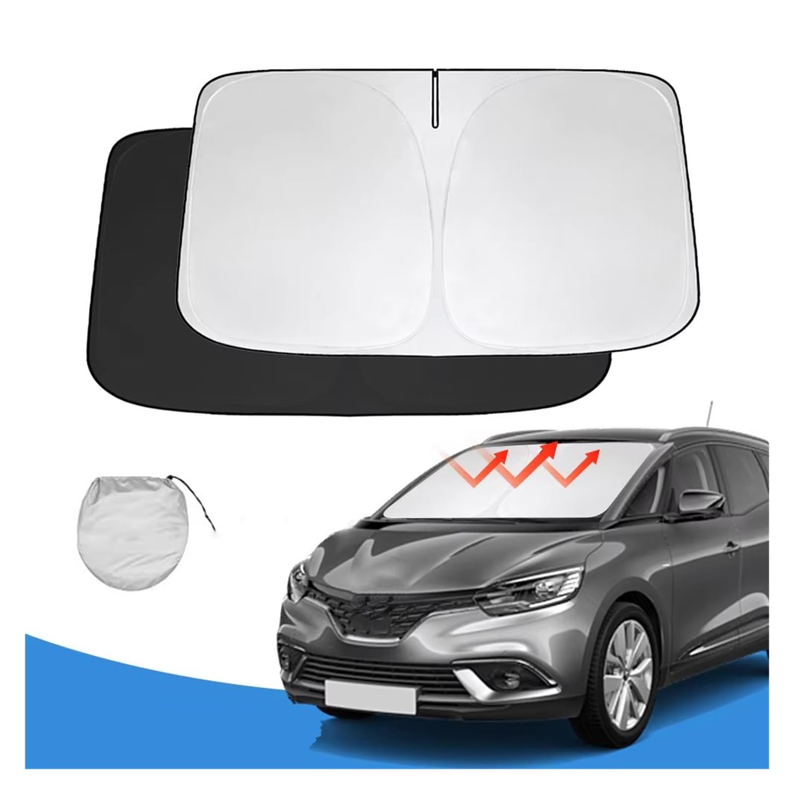 Kfz Outdoor Abdeckplane Für Scenic Für Grand Für Scenic 13-23 Auto-Sonnenschutz-Abdeckung, Faltbarer Sonnenblendenschutz, Windschutzscheiben-Sonnenschutz Autoscheiben Sonnenschutz