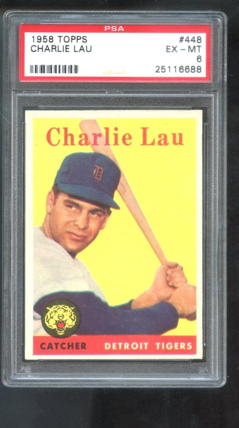 1958 Topps #448 Charlie Lau PSA 6 Graded Baseball Card MLB Detroit Tigers
