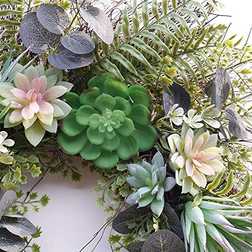 Ansuma 22 Inch Artificial Succulent Wreath For Front Door, Fern Plants Wreath For Spring Summer And All Seasons, Greenery Floral Wreath For Indoor And Outdoor Use #TOP3