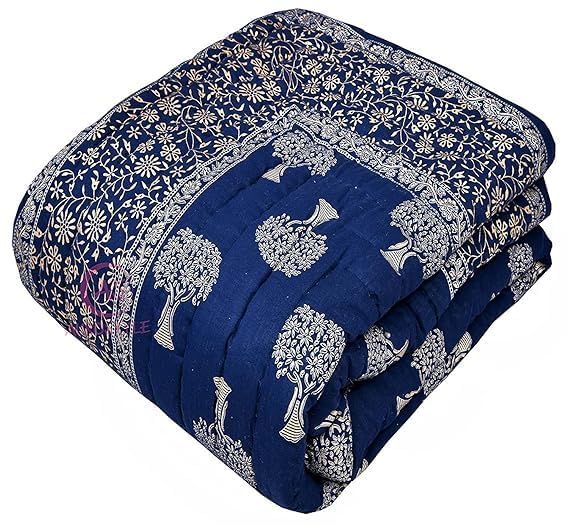 Image of EMIOUR 400 TC Pure Cotton Soft Jaipuri AC Quilt /Razai /Rajai Floral Print,Jaipuri Razai Cotton Quilt for Winter,Lightwieght Jaipuri Razai (Design 16, Double Bed)