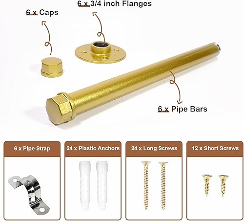 Miniatura 3 de Pintuson 6 barras industriales de ropa de tubería de 12 pulgadas  Perchero de ropa de montaje en pared  Cañas de armario para colgar ropa comercial
