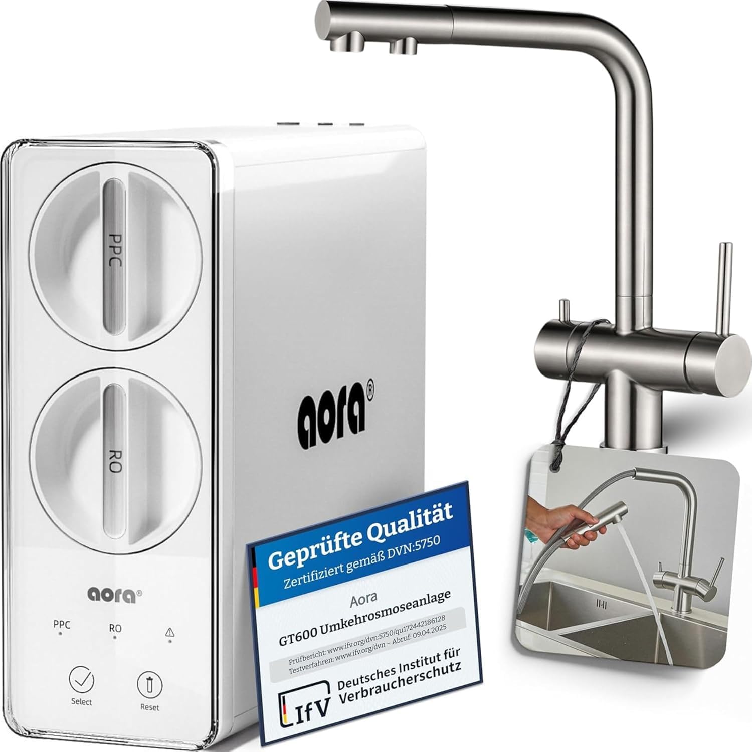 AORA GT600 Odwrócona osmoza podblatowa – beczkowy filtr do wody pitnej – 8-stopniowa filtracja system RO – 3-drożny kran – 3-sekundowa wymiana filtra – osmoza woda czysta | NORA Matt