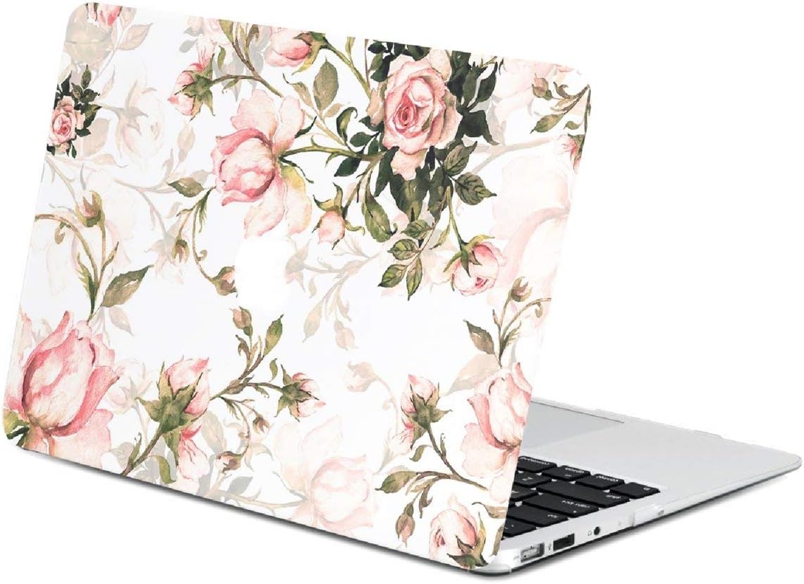 TOP CASE - 2 in 1 Signature Bundle Floral Pattern Graphics Rubberized Hard Case + Keyboard Cover Compatible MacBook Air 13" Model: A1369 & A1466 (Older Version, Release 2010-2017) - White