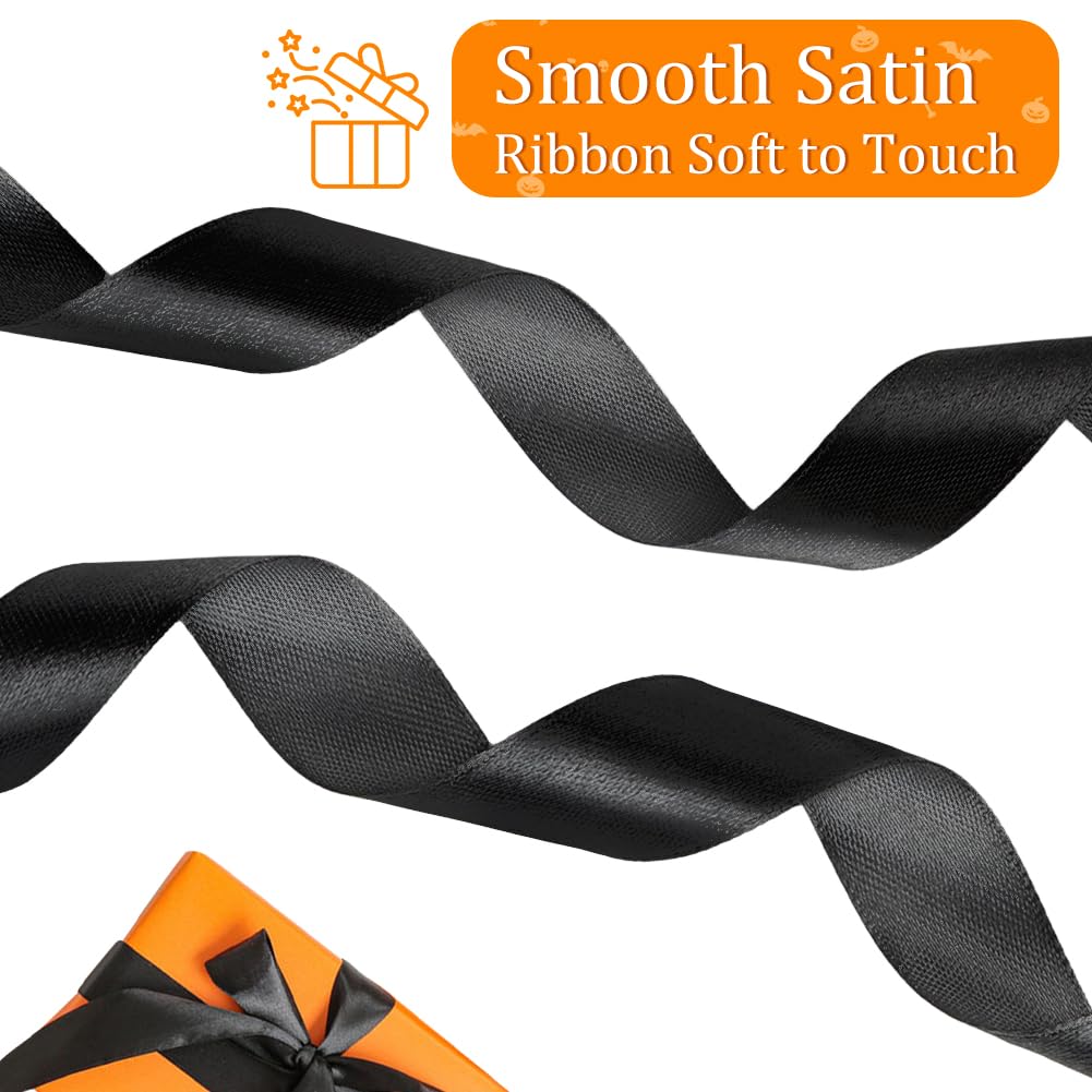 tenn well Black Satin Ribbon 20mm, 44 Meters Smooth Fabric Satin Ribbon for Gift Wrapping Crafting, Hair Bows - Image 2