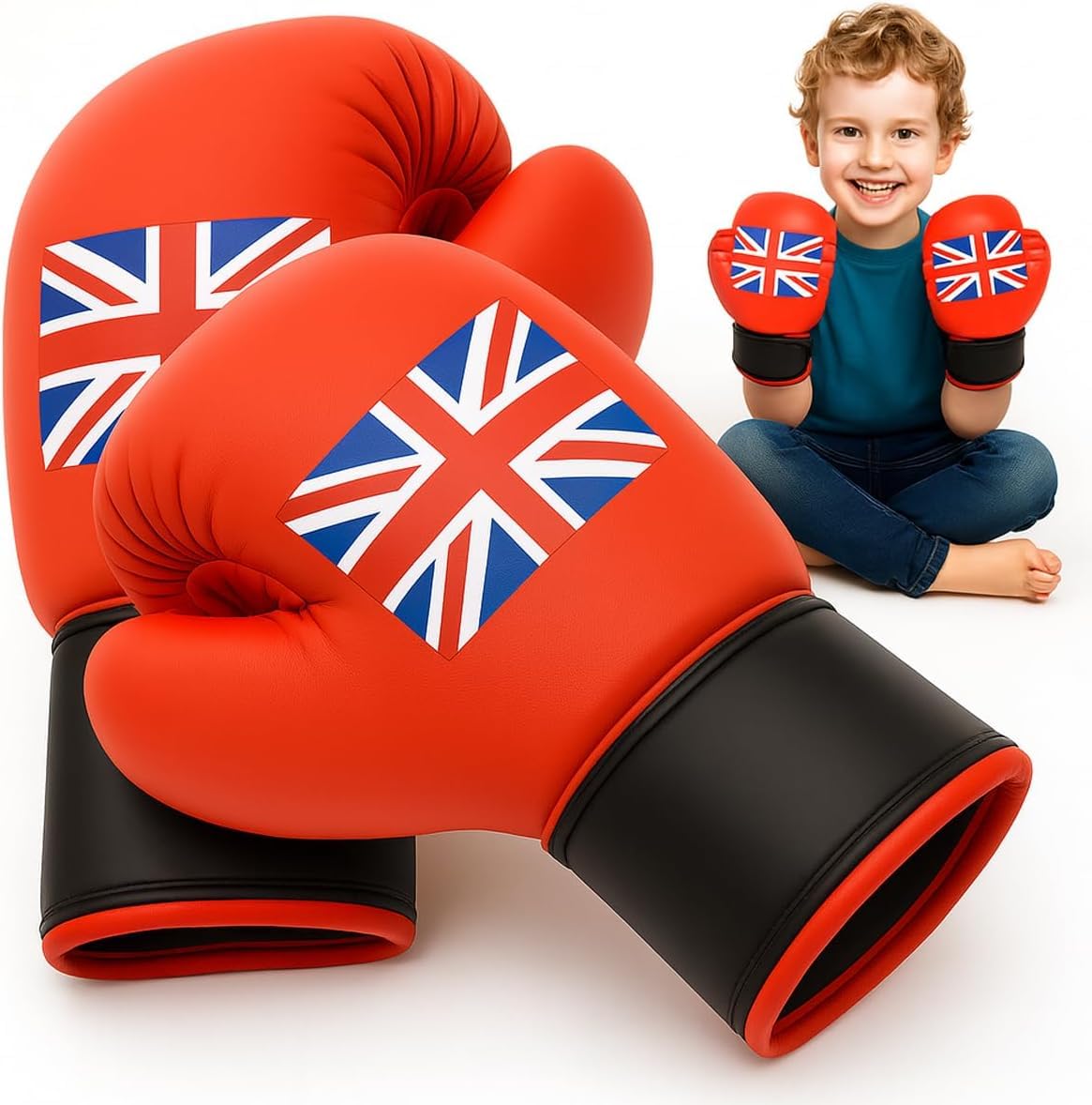 Xwin Sportseries Kids Boxing Gloves Set for Sparring Punch Bag Practice Pairs, UK Flag Design, Junior Mitts Training Gloves for Kickboxing, Muay Thai, Punching Workout Fitness Sports for Boys Girls