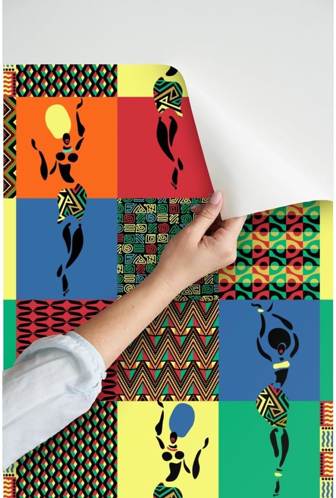 Spoonflower Peel & Stick Wallpaper Swatch - African Art Women Africa Tribal Dance Ethnic Custom Removable Wallpaper