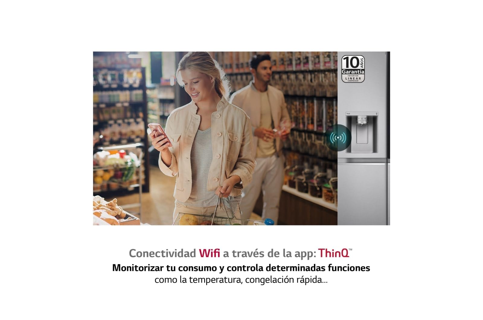 LG GSXV90MBAE - Frigorífico Americano No Frost Instaview, de 635 litros, Frigorífico Función Linear Cooling y Compresor Smart Inverter, Color Gris Inox Acero Texturizado Antihuellas